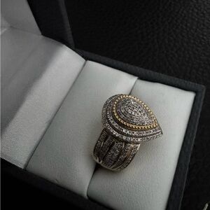 JTV ENGILD(TM) .50ctw Round White Diamond 14K Yellow Gold Over Sterling. Sz 6.
